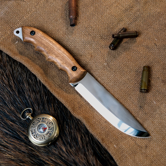 Mirror Handcrafted Utility Knife with Walnut Wood Handle
