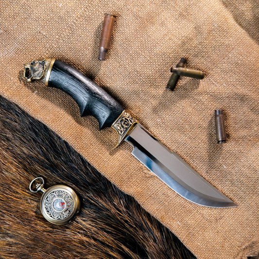 Iron Wolf Engraved Utility Knife with Bronze Details