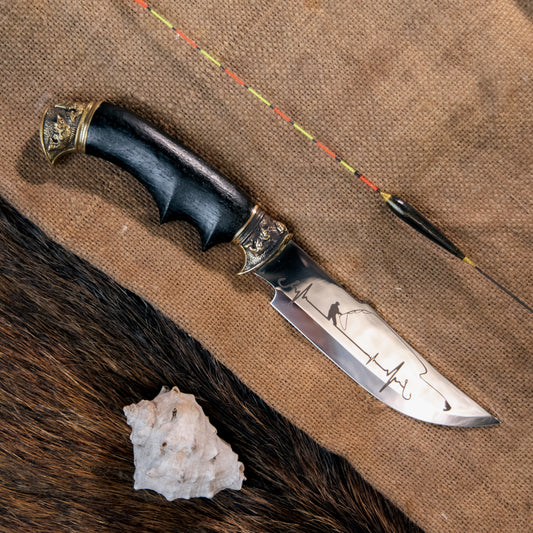 Fisherman Engraved Utility Knife with Bronze Details