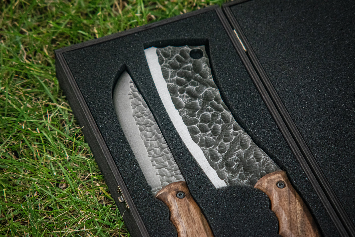 "Combo 01" – Handmade Cleaver & Knife in Wooden Gift Box
