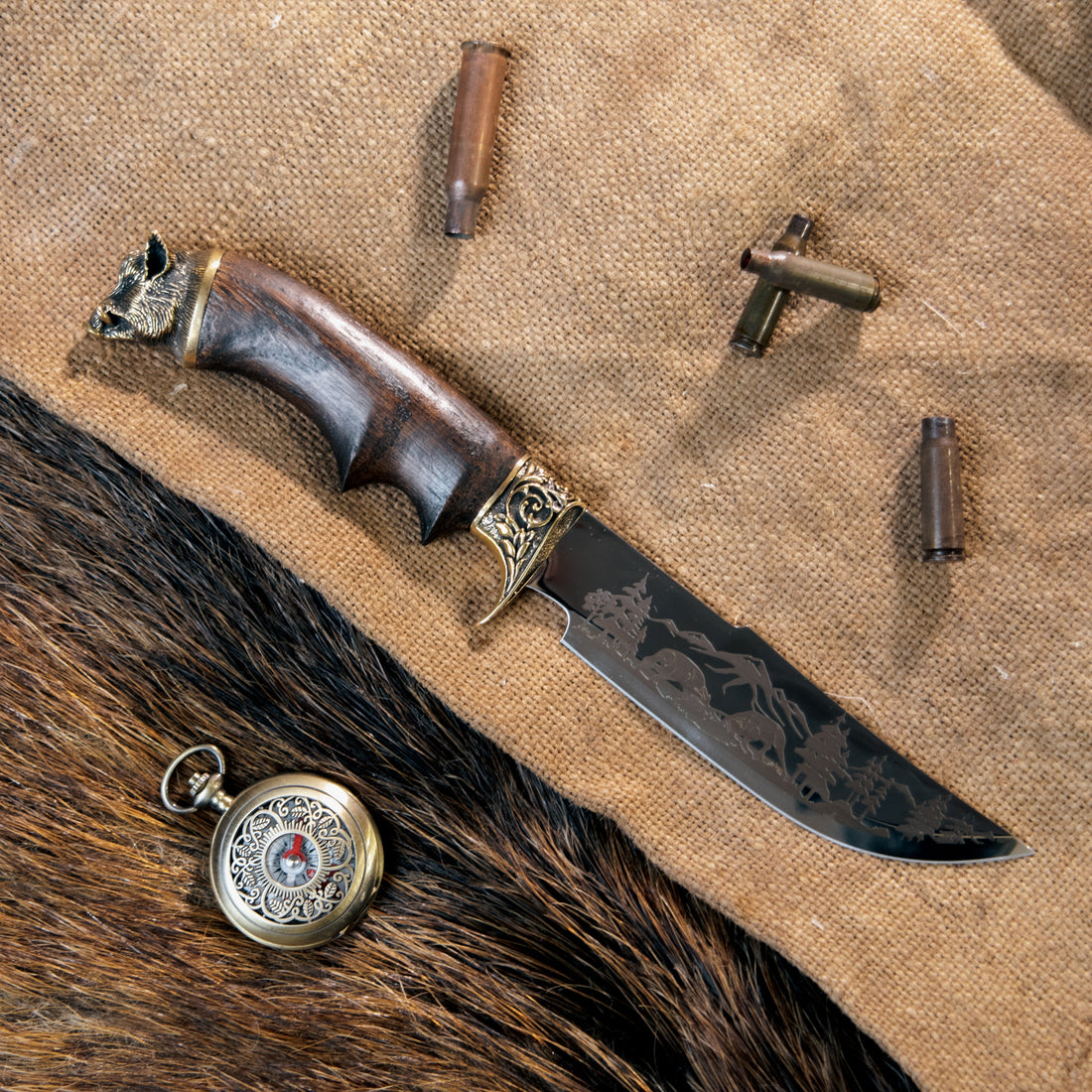 Handcrafted Monterro utility knife with walnut handle and mirror-polished blade, well cared for