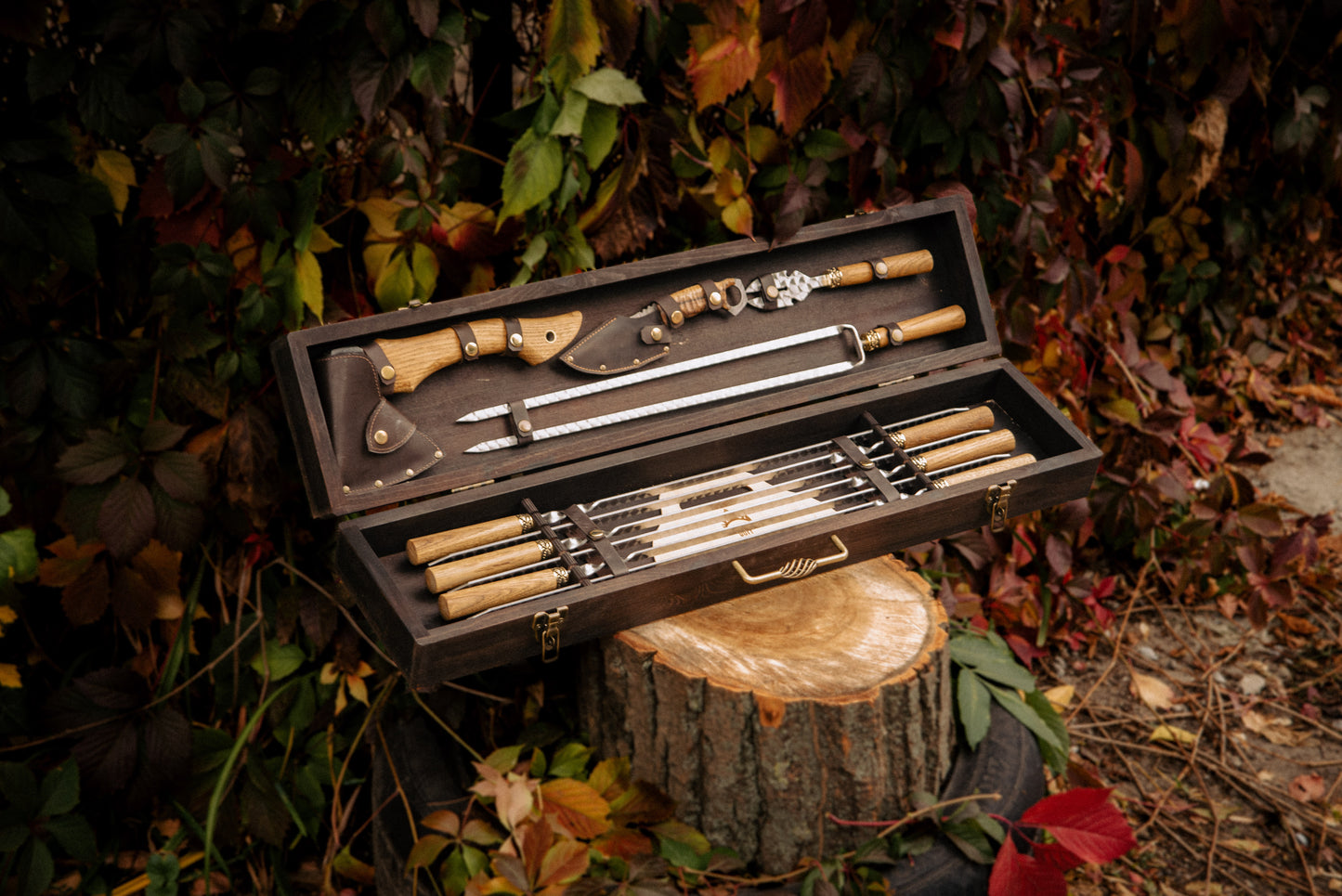 Handcrafted BBQ Skewer Gift Set with Premium Grill Tools and Storage Case