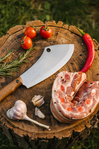 Clover Handmade Kitchen Cleaver with Walnut Wood Handle
