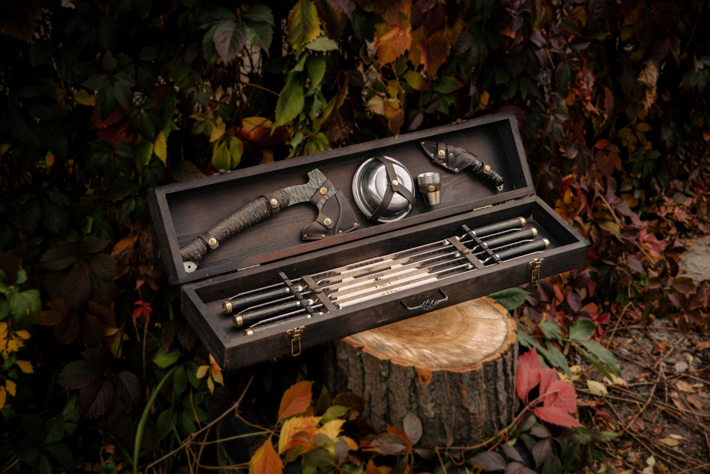 Premium BBQ Grill Set in Wooden Storage Case