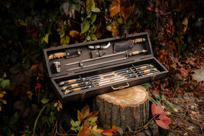 BBQ Skewer Set with Grill Chopper & 3-in-1 Grill Tool in Wooden Case