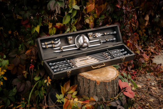 Premium BBQ Skewer & Grill Tool Set in Wooden Case