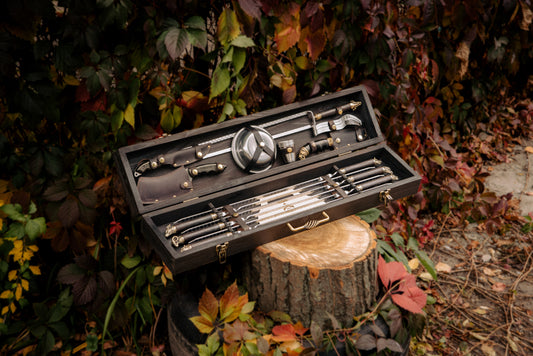 Handcrafted BBQ Skewer Set in Wooden Storage Case Triumph
