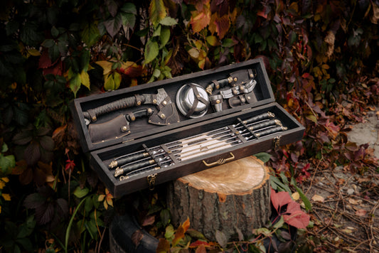 BBQ Skewer Set with Grill Chopper, BBQ Splitter & 3-in-1 Grill Tool in Wooden Case