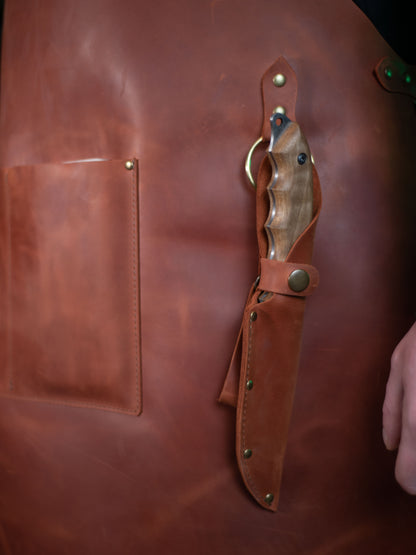 Crazy Horse Leather BBQ Apron with Utility Pockets