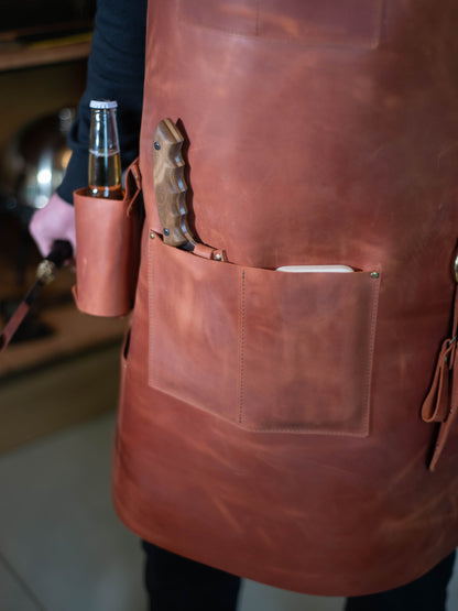 Crazy Horse Leather BBQ Apron with Utility Pockets