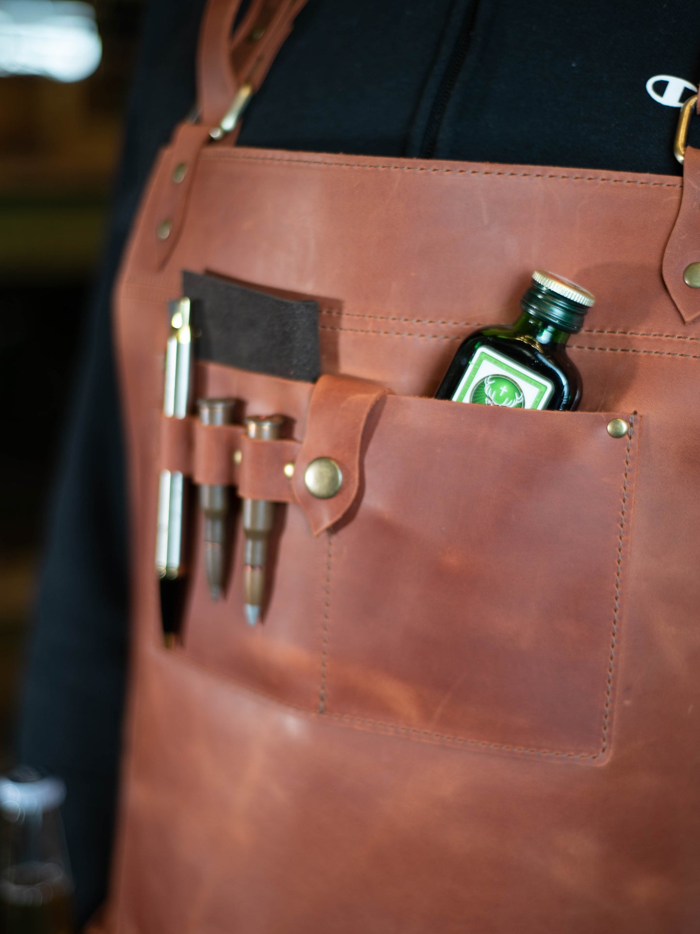 Crazy Horse Leather BBQ Apron with Utility Pockets