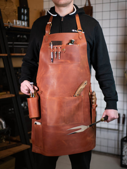 Crazy Horse Leather BBQ Apron with Utility Pockets