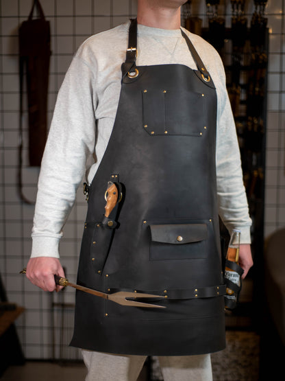 Handcrafted Leather BBQ Apron with Utility Pockets