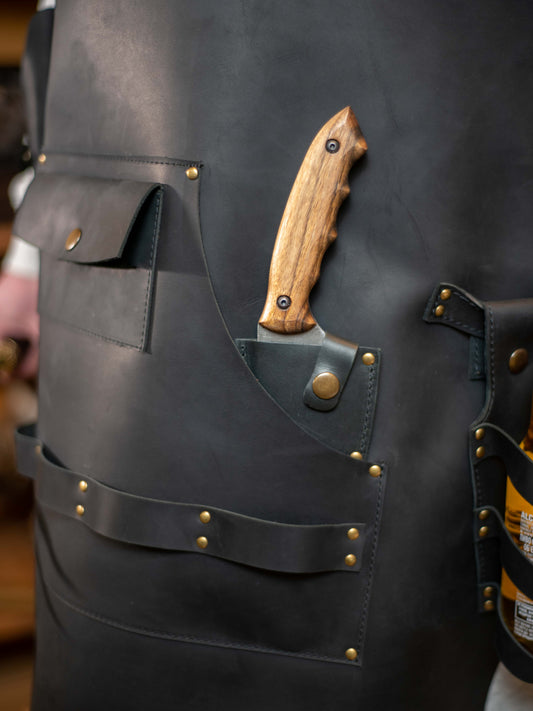 Handcrafted Leather BBQ Apron with Utility Pockets