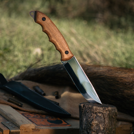 Mirror Handcrafted Utility Knife with Walnut Wood Handle