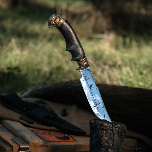 Fisherman Engraved Utility Knife with Bronze Details
