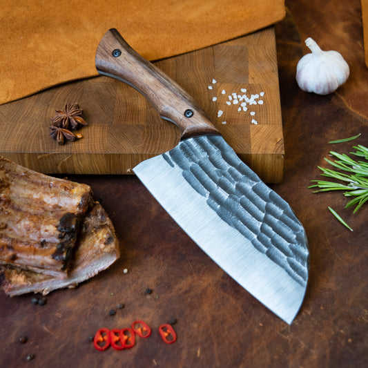 "Serbian with stone texture" Handmade Cleaver Knife