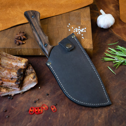 "Serbian with stone texture" Handmade Cleaver Knife