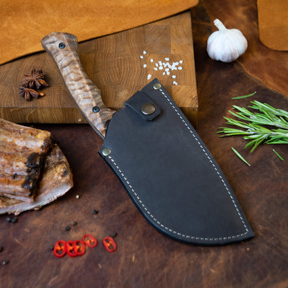 "Serbian with stone texture 2" Handmade Cleaver Knife