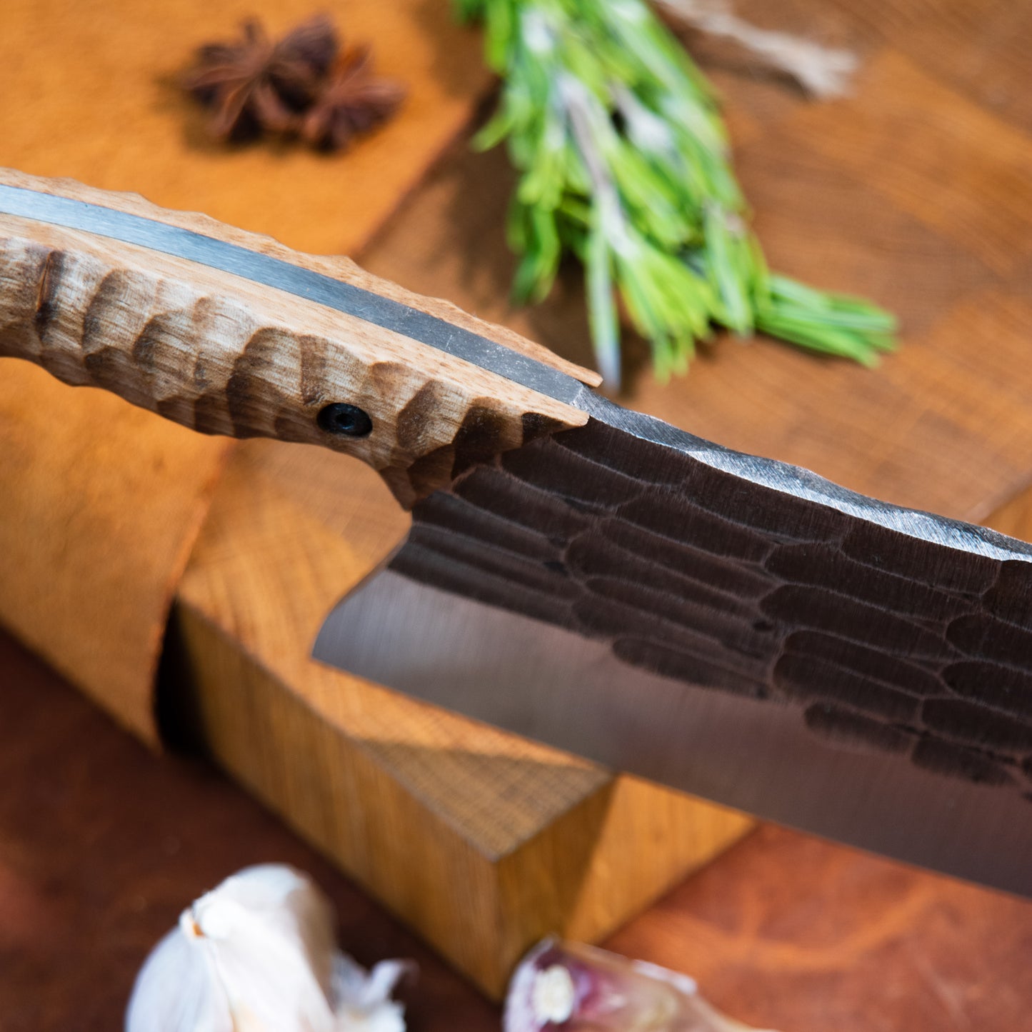 "Serbian with stone texture 2" Handmade Cleaver Knife