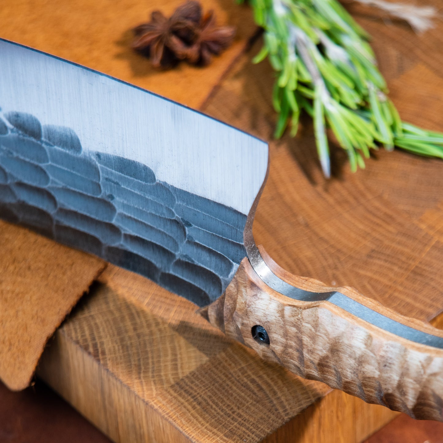 "Serbian with stone texture 2" Handmade Cleaver Knife