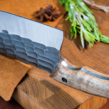 "Serbian with stone texture" Handmade Cleaver Knife