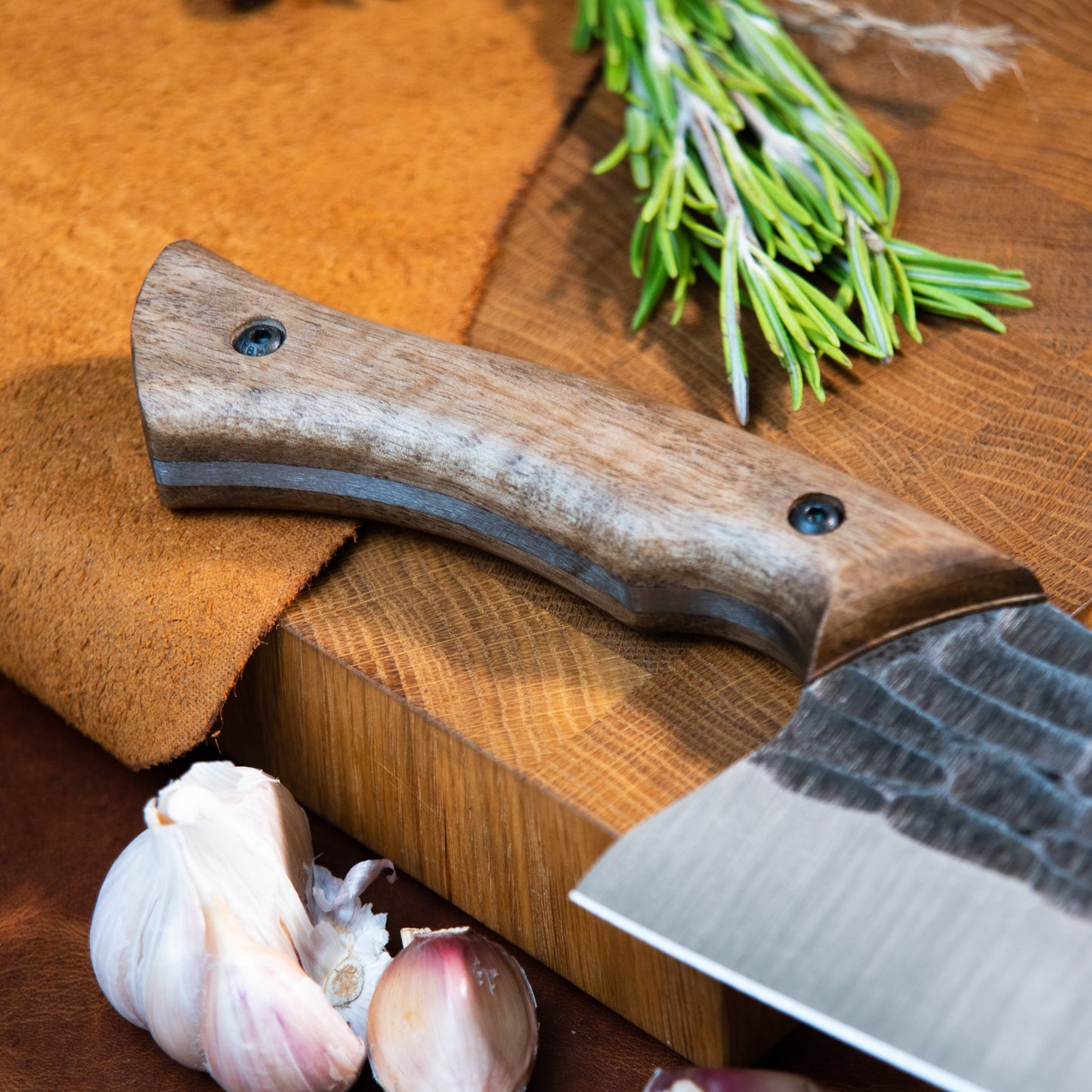 "Serbian with stone texture" Handmade Cleaver Knife