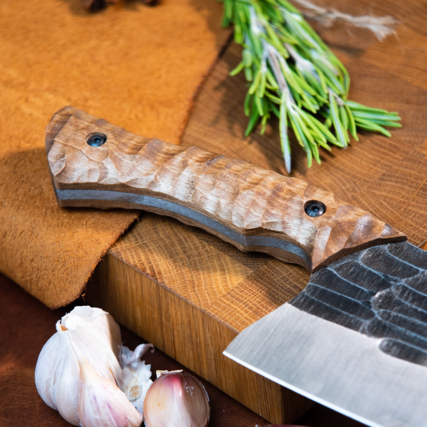 "Serbian with stone texture 2" Handmade Cleaver Knife