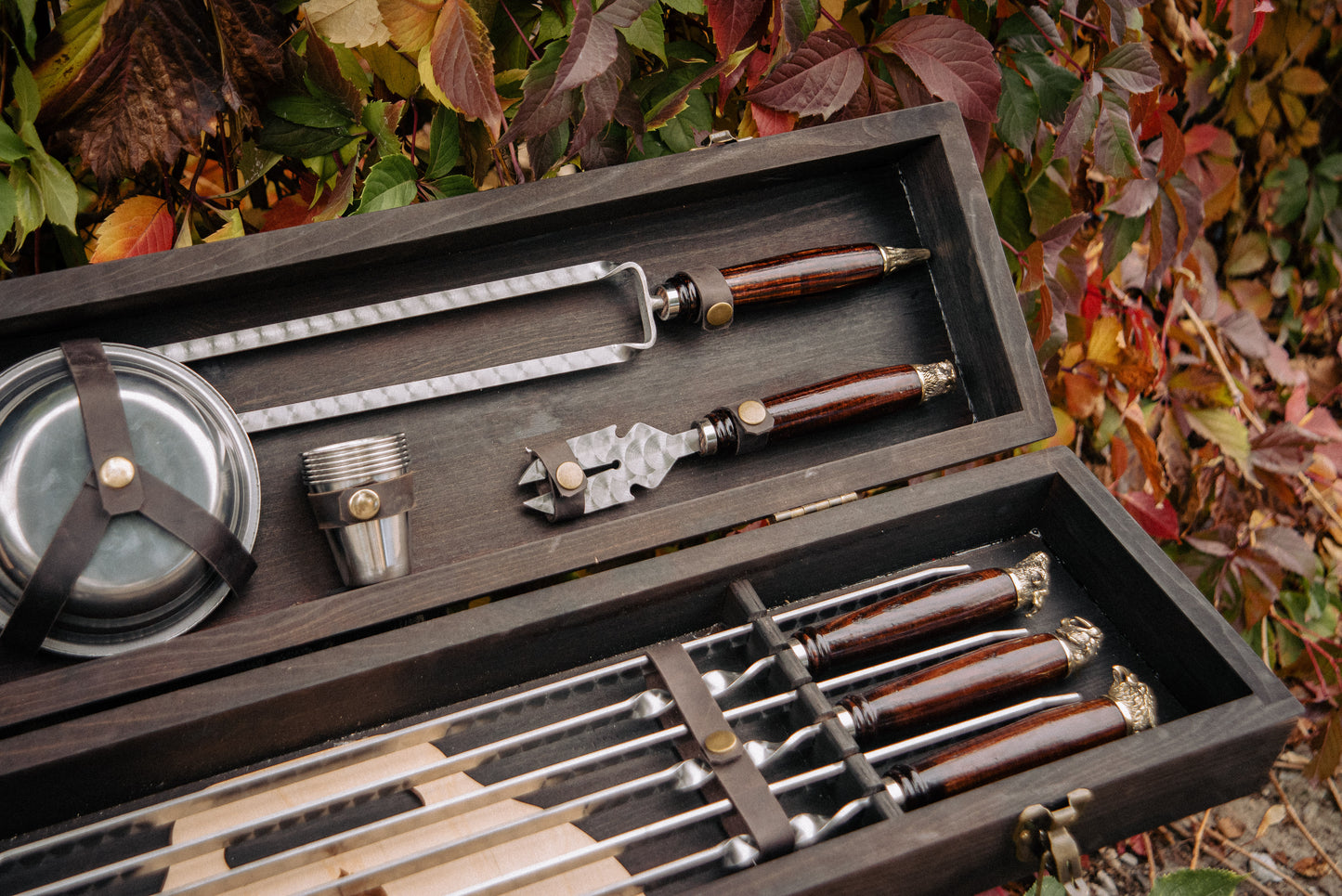 “Halt” Handcrafted BBQ Skewer Set in Wooden Case
