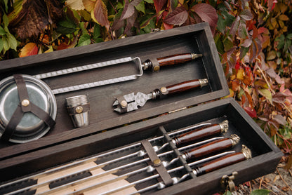 “Halt” Handcrafted BBQ Skewer Set in Wooden Case