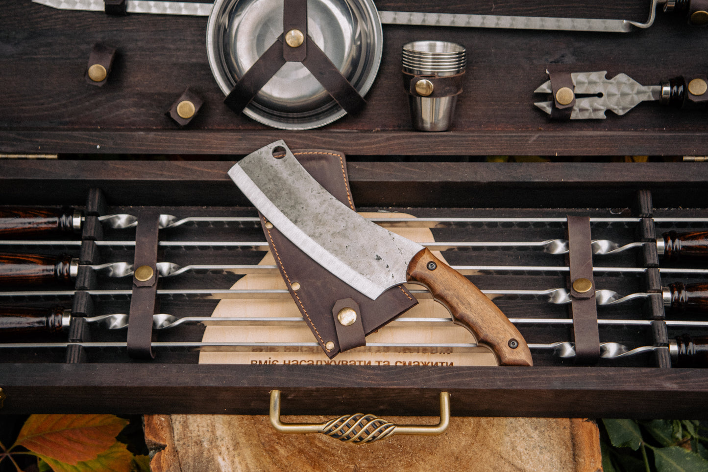 “Halt” Handcrafted BBQ Skewer Set in Wooden Case