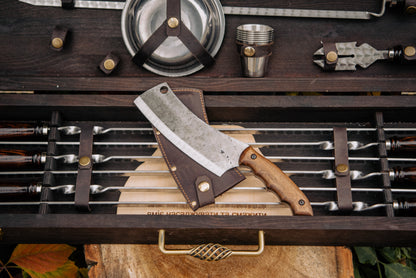 “Halt” Handcrafted BBQ Skewer Set in Wooden Case