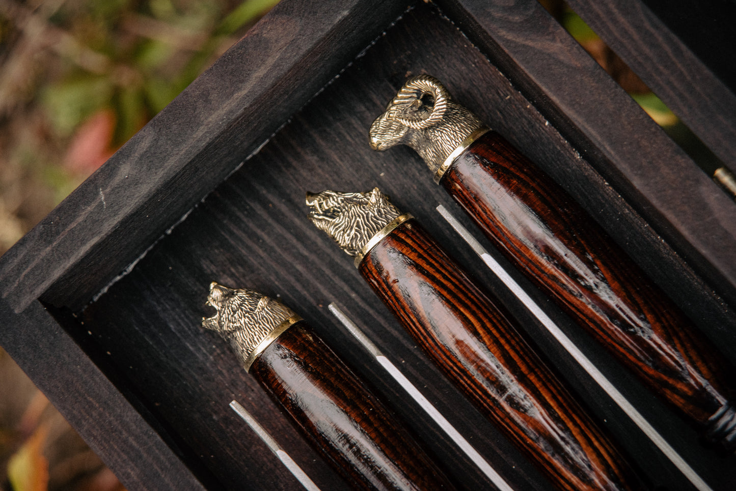 “Halt” Handcrafted BBQ Skewer Set in Wooden Case