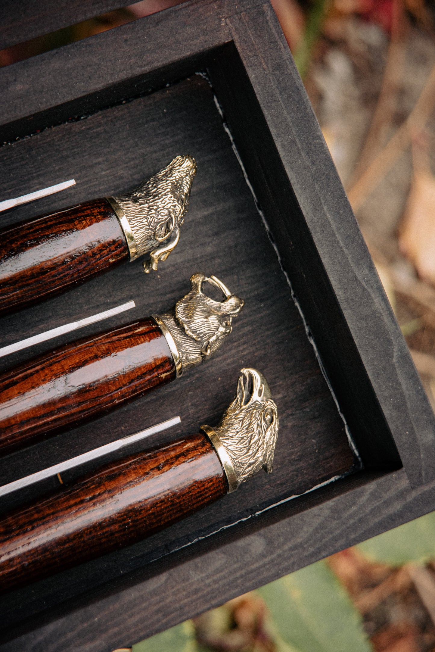 “Halt” Handcrafted BBQ Skewer Set in Wooden Case