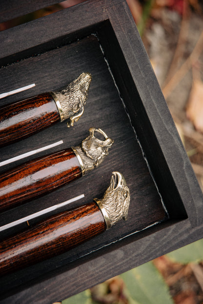 “Halt” Handcrafted BBQ Skewer Set in Wooden Case
