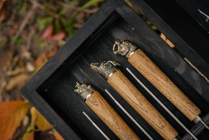 Handcrafted BBQ Skewer & Grill Tool Set in Wooden Storage Case