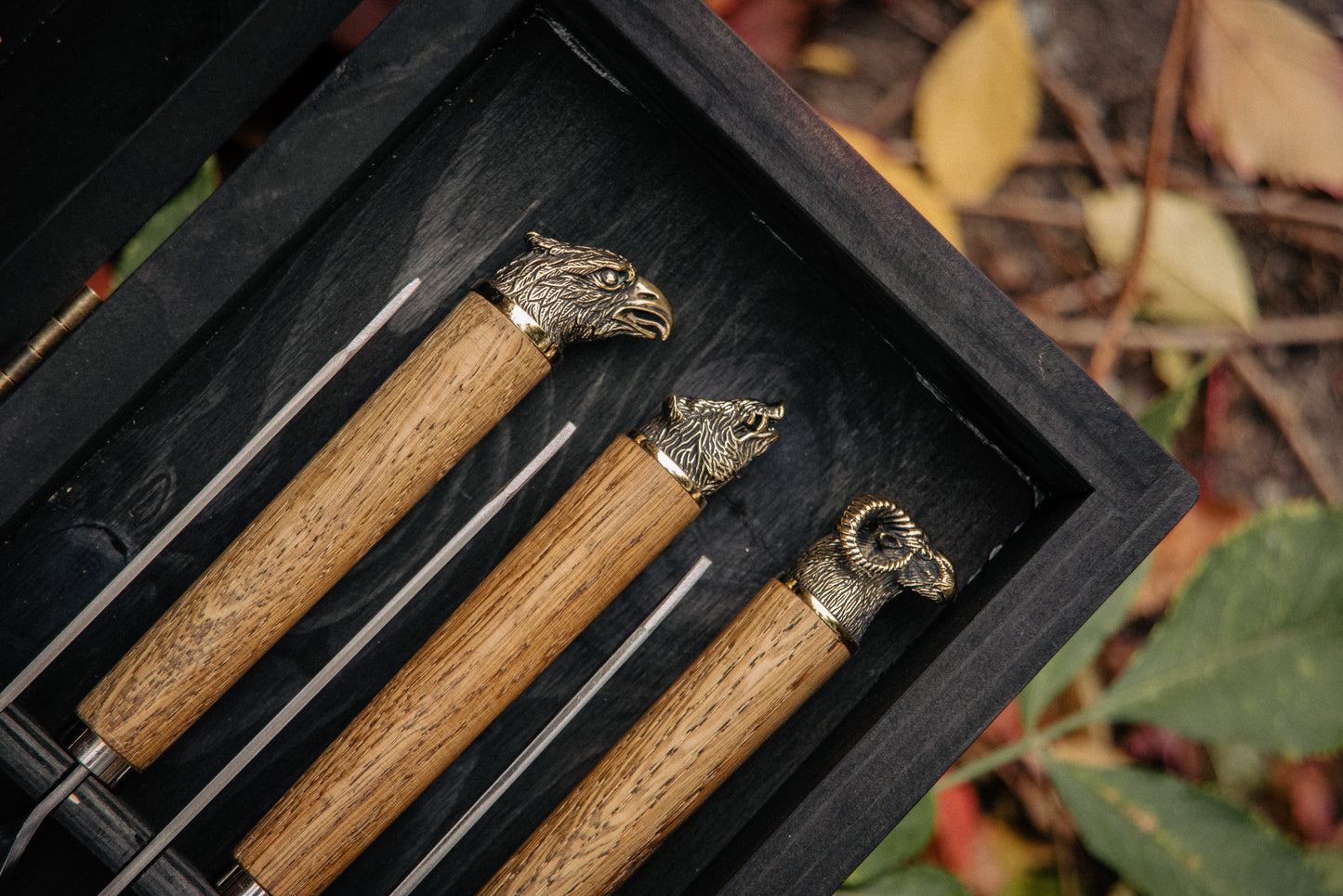 Handcrafted BBQ Skewer & Grill Tool Set in Wooden Storage Case