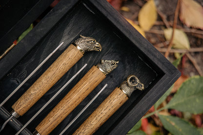 Handcrafted BBQ Skewer & Grill Tool Set in Wooden Storage Case