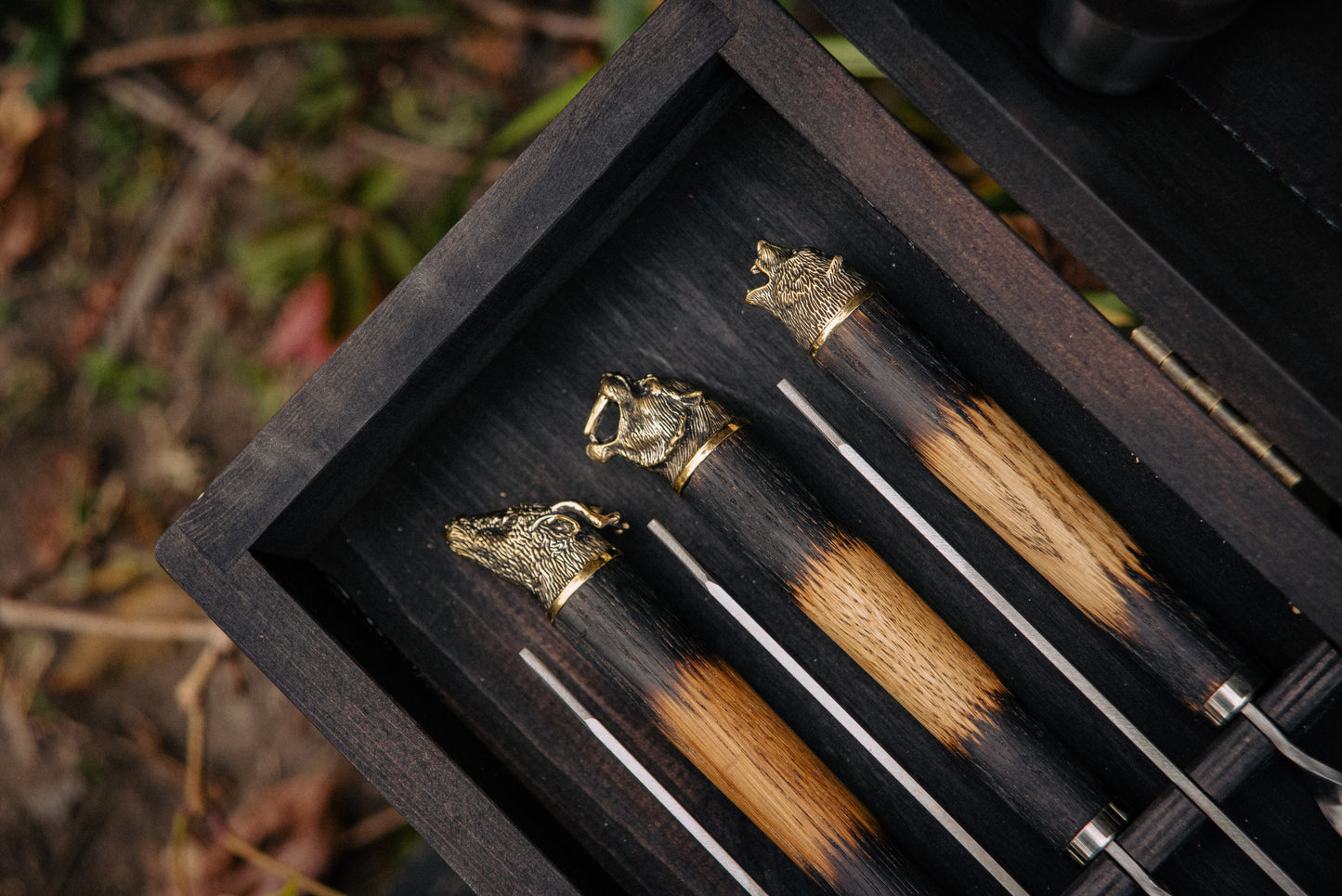 BBQ Skewer Set with Grill Chopper & 3-in-1 Grill Tool in Wooden Case