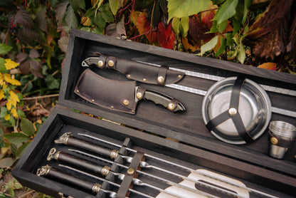 Handcrafted BBQ Skewer Set in Wooden Storage Case Triumph