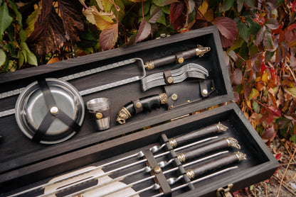 Handcrafted BBQ Skewer Set in Wooden Storage Case Triumph