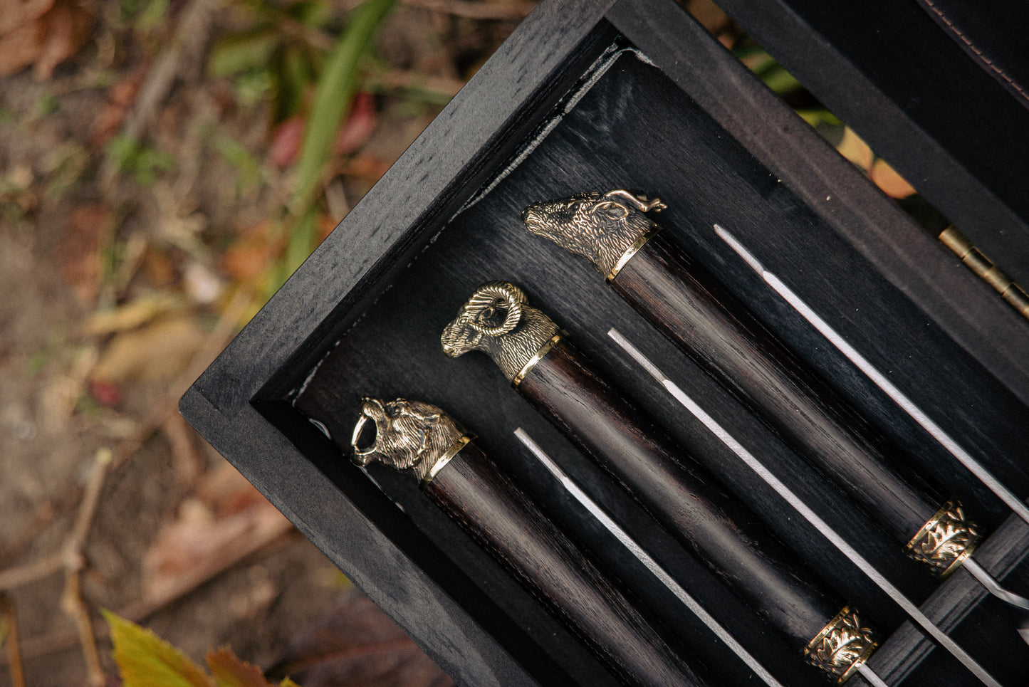 Handcrafted BBQ Skewer Set in Wooden Storage Case Triumph