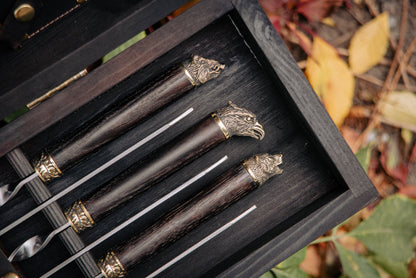 Handcrafted BBQ Skewer Set in Wooden Storage Case Triumph