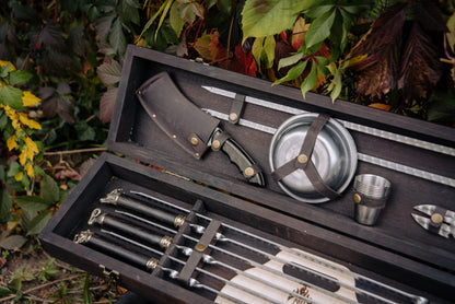 Handmade BBQ Skewer Set in Wooden Storage Case
