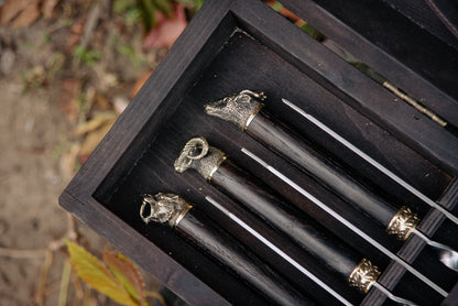 Handmade BBQ Skewer Set in Wooden Storage Case