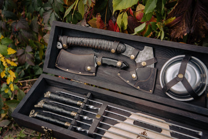 BBQ Skewer Set with Grill Chopper, BBQ Splitter & 3-in-1 Grill Tool in Wooden Case