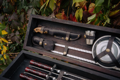 Deluxe BBQ Skewer & Tableware Set in Wooden Case