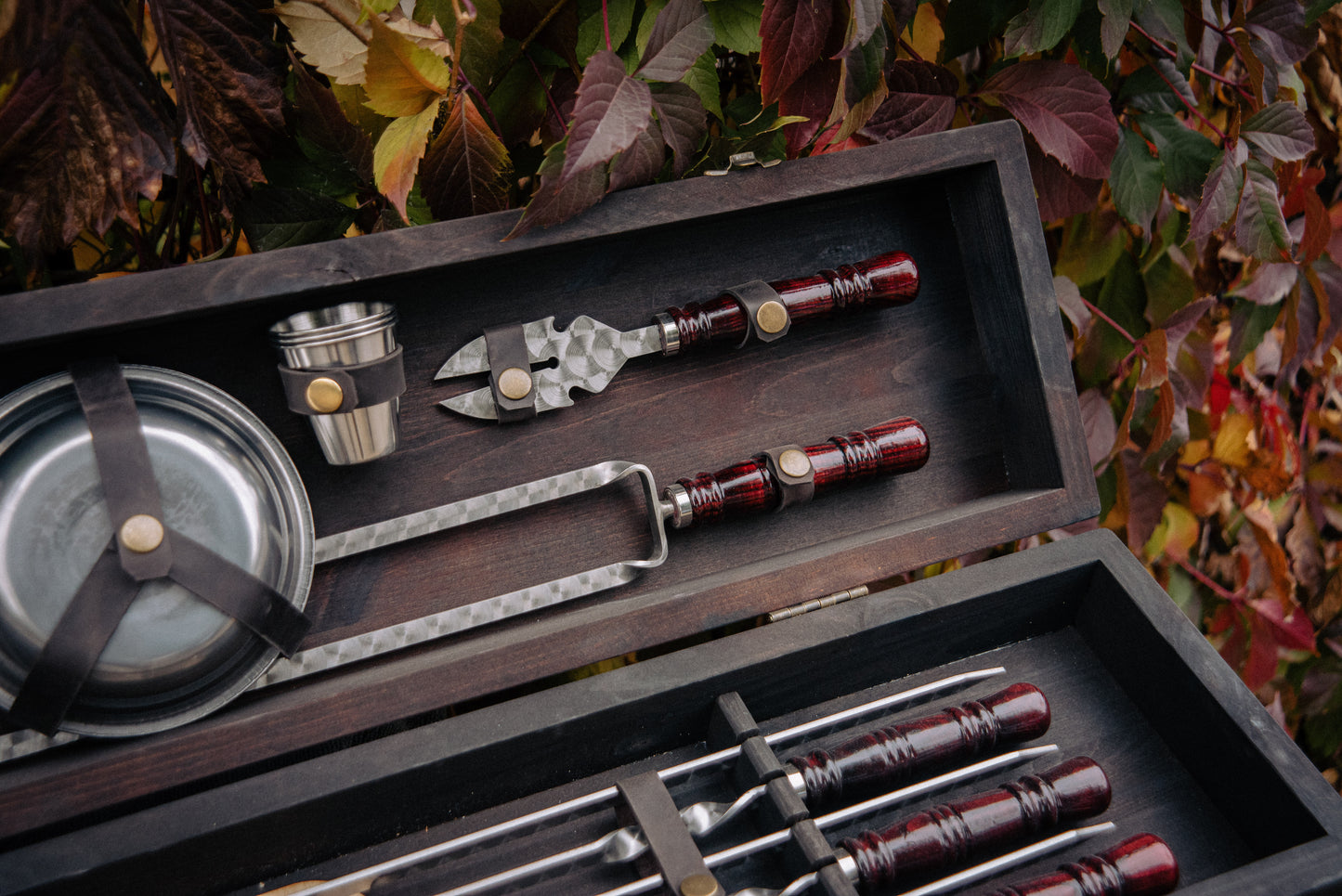 Deluxe BBQ Skewer & Tableware Set in Wooden Case