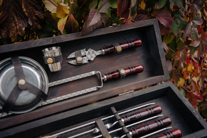 Deluxe BBQ Skewer & Tableware Set in Wooden Case