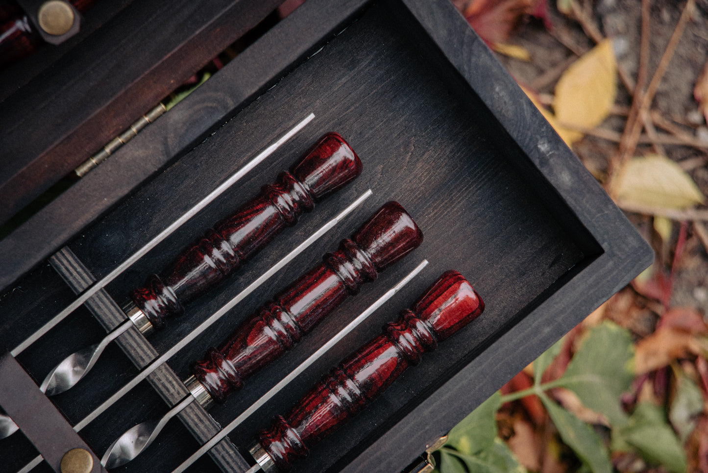 Deluxe BBQ Skewer & Tableware Set in Wooden Case